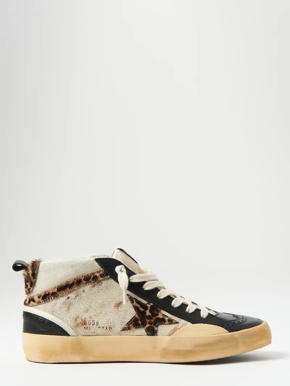 - Golden Goose Mid Star Sneaker in Tobacco, Black, & Beige Brown Leo BT